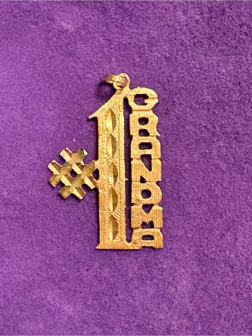 Vintage 14K Gold #1 Grandma Pendant Charm Diamond Cut Pendant 80s 90s (No Chain)